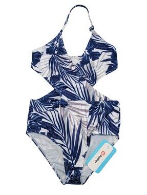 IFFEI Girls Tropical Swimwear Sz 6/7 One-piece Swimsuit Beach Blue White NWT